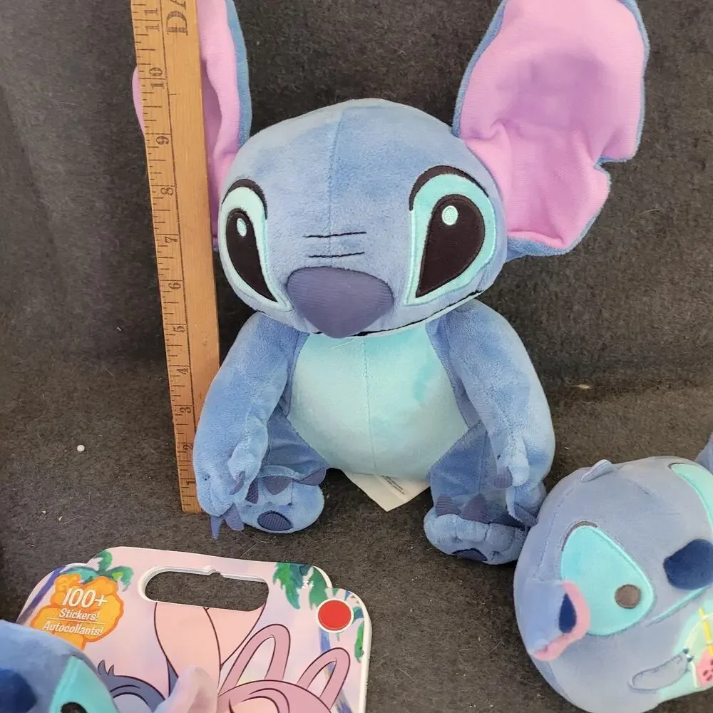 Lot Of 4 Stitch Disney Plush‎ Stuffed Also Stickers And Book
